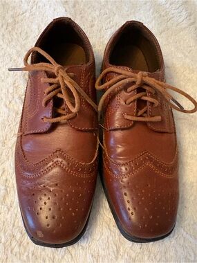 Boys Y3 Brown Leather Wingtip Dress Shoes